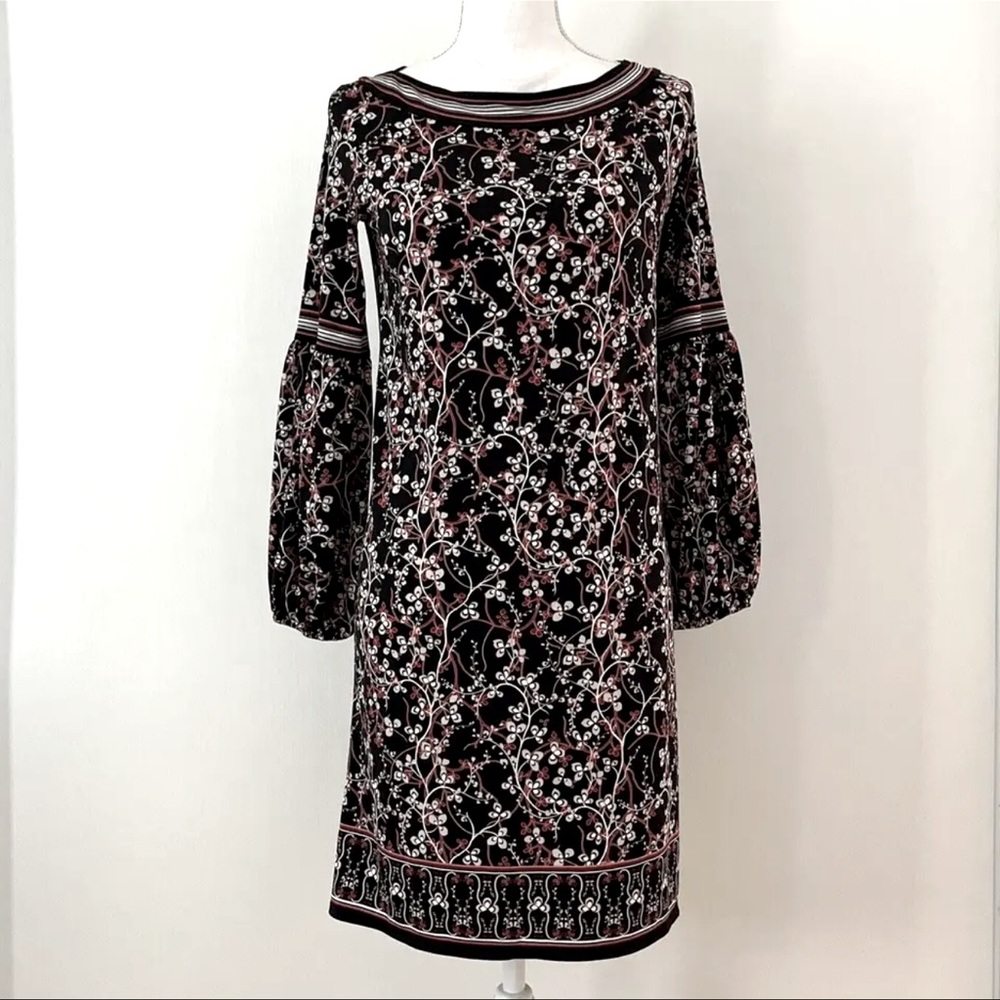 Max Studio Geo-Print Dress Relaxed Size Large Ballon Sleeves